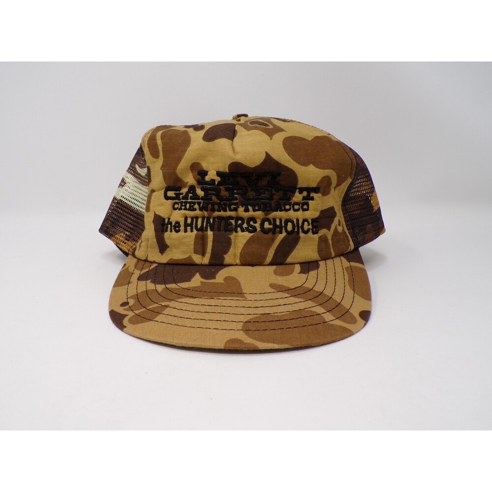 Vintage USA MADE Levi Garrett Tobacco Camo Hunting Trucker Hat Snapback Cap